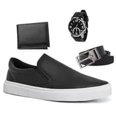 Tenis Iate Sapatenis Slip On Casual Original Calce Facil Confortavel +Relogio+Cinto+Carteira