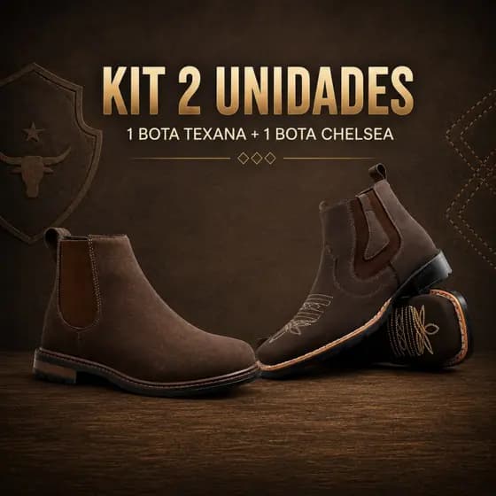 Bota Texana Masculina Country + Botina Chelsea Rodeio Vaqueiro Estilo Confortável Couro