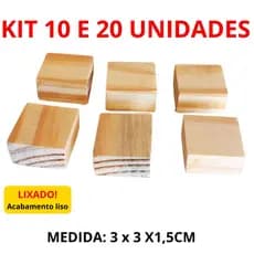 Kit Quadrado Base Madeira Pinus 3 x 3 cm Artesanato Lixado