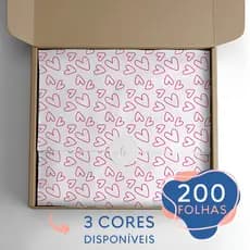 200 Folhas Papel De Seda Premium 30x70cm Estampado Coração em 3 Cores Disponíveis (Preto, Rosa ou Vermelho)
