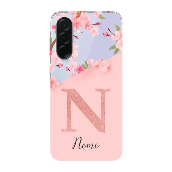 Capinha para Samsung A36 Anti Impacto Personalizada - Delicate Flowers Rosa com nome e inicial
