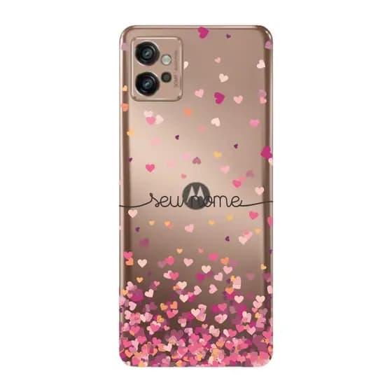 Capinha para Moto G32 Anti Impacto Personalizada - Chuva de corações rosa com nome