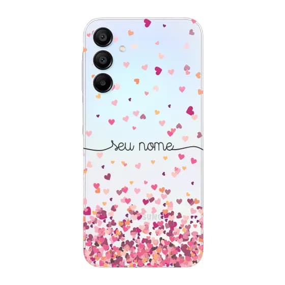 Capinha para Samsung A35 Anti Impacto Personalizada - Chuva de corações rosa com nome