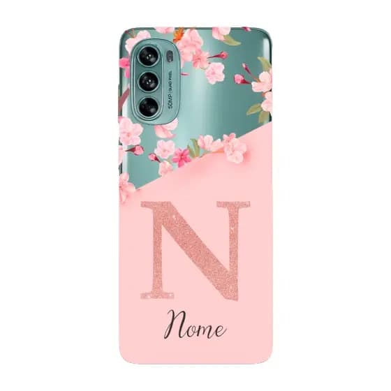 Capinha para Moto G62 Anti Impacto Personalizada - Delicate Flowers Rosa com nome e inicial