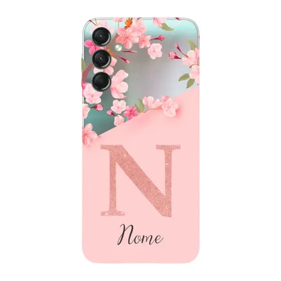Capinha para Samsung A24 Anti Impacto Personalizada - Delicate Flowers Rosa com nome e inicial
