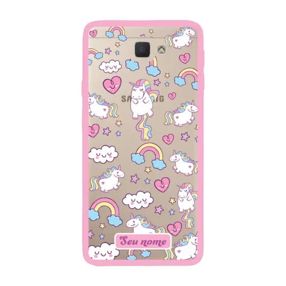 Capinha para Samsung J7 Prime Anti Impacto Personalizada - Unicórnio com nome e fundo transparente