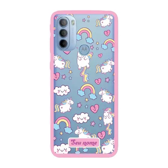 Capinha para Moto G31 Anti Impacto Personalizada - Unicórnio com nome e fundo transparente