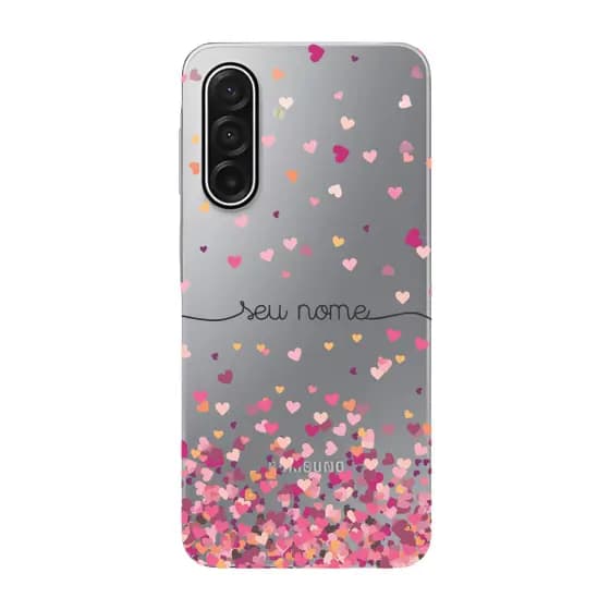 Capinha para Samsung A17 Anti Impacto Personalizada - Chuva de corações rosa com nome