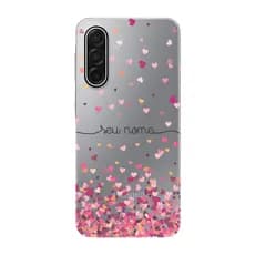Capinha para Samsung A17 Anti Impacto Personalizada - Chuva de corações rosa com nome