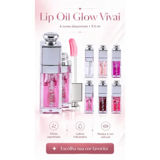 Lip Oil Glow Vivai Gloss Labial Hidratante Brilho Efeito Espelhado