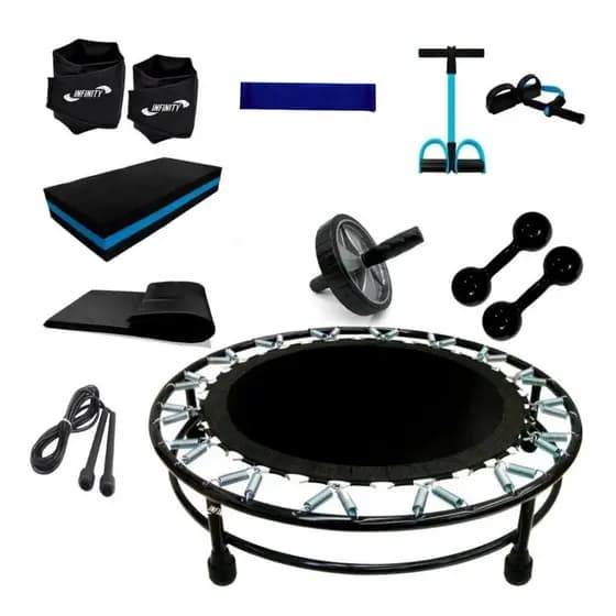 Kit Aeróbico Completo Mini Jump Halter 2kg Caneleira Step Roda Extensor Mini Band Corda Colchonete Treino Funcional