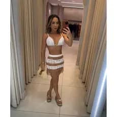 Saída de Praia Tricô Feminina Franjas Crochê Moda Praia Verão Biquíni Veste 36 ao 42 Piscina