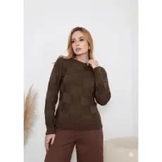 Blusa de Frio Suéter Feminino Tricô Xadrez Blusa  Feminina Inverno Quentinha Manga Longa Tendência 2026 Boho Chic