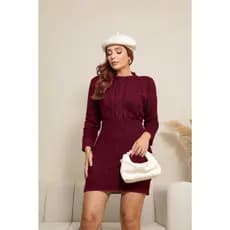 Vestido Feminino Tricot Inverno Manga Longa trico Mousse Curto Ajustado Elegante Canelado Quentinho e macio Frio Premium