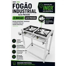 Fogão Industrial 2 Bocas Alta Pressão Inox Grelhas 30x30 Aço Carbono - Potente Suporta 50kg - Economico
