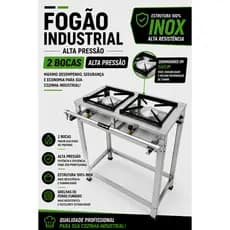 Fogão Industrial 2 Bocas Alta Pressão Inox Grelhas 30x30 Fero Fundido - Potente Suporta 50kg - Economico