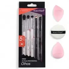 Kit Pincel Profissional Macrilan p/ Área dos Olhos + Kit Trio De Esponjas EP21