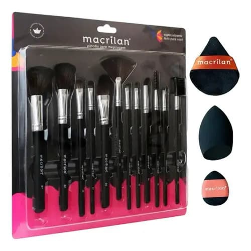 Kit 12 Pinceis Maquiagem Profissional+trio Esponjas Macrilan