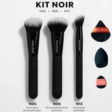 Kit Pincéis Macrilan N05 N06 N13 Noir Lançamento + Kit Esponja Ep26 Maquiagem Profissional