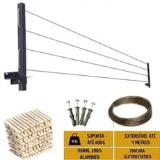 Varal De Parede Retrátil Reforçado 40 Kg MAXIMO 60KG Varal de FERRO/varal para Quintal com Pintura Preta Eletrostática