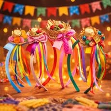 Kit Arquinhos Festa Junina Infantil Adulto Tiara Caipira com Fitas Coloridas 3 6 12 Unidades