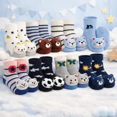 Kit 06 ou 12 Pares Meia Infantil 3D com Chocalho de Bichinho Fofinha Para Bebê 0 a 24 meses Meia Antiderrapante