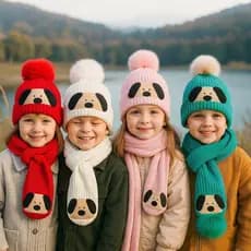 Kit Touca Infantil + Cachecol Cachorrinho Inverno 3-5 Anos Forrado Quentinho Antialérgico