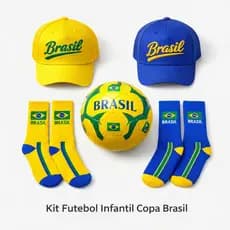 Kit Brasil Infantil Futebol Boné Trucker + Meia Brasil + Bola Campo Nº5 Copa 2026