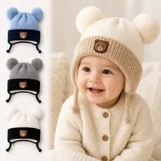 Gorro Bebê com Pompom Duplo Touca Forrada Inverno 1-2 Anos Infantil Menino
