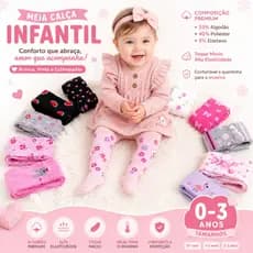 Meia Calça Infantil Bebê Menina Inverno Quentinha Algodão 0 a 3 Anos