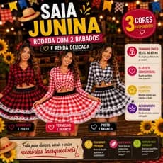Saia Junina Feminina Rodada 2 Babados Com Renda Festa Junina São João Tamanho Único