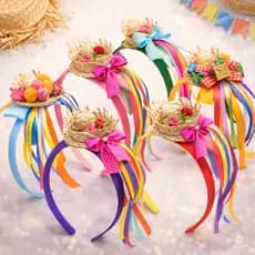 Tiaras Festa Junina Infantil e Adulto Kit 3 6 12 Peças Arquinho Caipira Chapéu Palha