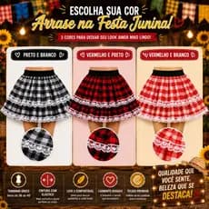 Saia Xadrez Festa Junina Feminina Com Renda Rodada Quadrilha Arraial São João 36 ao 40