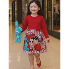 Vestido feminino menina infantil temático personagens Inverno/Verão Mônica.