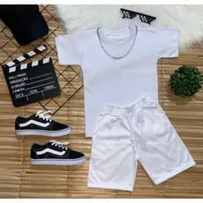 Conjunto infantil de menino masculino TODO BRANCO Uniforme escolar.
