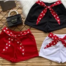 Short feminino menina infantil com faixa bolinha com bolso verão.