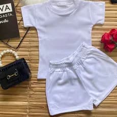 Conjunto básico feminino menina infantil todo branco ou todo preto uniforme escolar.
