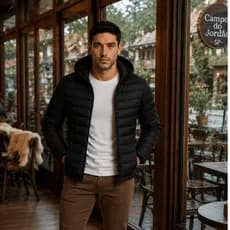 Jaqueta Bobojaco Impermeável Becker Nylon Puffer Masculino com Bolsos e Capuz