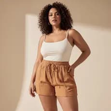 Short Feminino Plus Size Duna Soltinho Verão Várias Cores Com Bolso e Elástico na Cintura short preto branco marrom