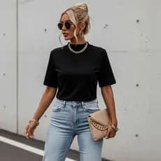 Blusa Feminina Oversized Básica Lisa 100% Algodão Gola Ribana Reforçada Moda Marrom