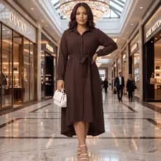 Vestido Feminino Longo Chemise Faixa Cintrura Plus Size Camisa Longa Gestante Tecido Duna F L Store
