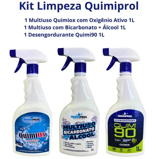 Kit Limpeza Quimiprol / Quimiox / Bicarbonato + Álcool / Desengordurante Quimi90