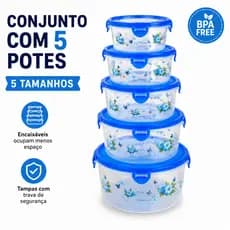Kit 5 Potes REDONDO Conjunto Hermético C Trava