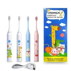 Escova Elétrica Infantil Dental Macia Recarregável Usb Com 4 Cabeças de Substituição