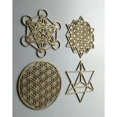 Conjunto 4 mandalas geometria sagrada cubo metatron merkabah flor da vida quadro decorativo vazado