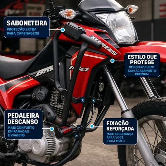 Protetor Carenagem Bros 160 com Pedaleira e Esbarrador | Evite Prejuízo em Quedas | Reforçado Preto Fosco 2015 a 2024