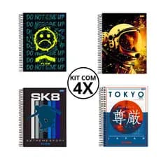 Kit 04 Cadernos Universitário 1 Matéria 80 Folhas Flow - Jandaia
