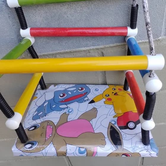 Cadeira Balanço Infantil de Personagem Madeira Bonito Lindo Cadeira Estampa Tecido