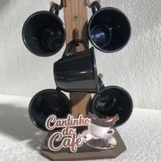 JOGO DE 6 XÍCARAS ACRILICAS COM SUPORTE EM MDF PARA XÍCARAS.
