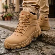 Bota Coturno Militar Masculina Couro Areia Cano Curto Palmilha Confortável